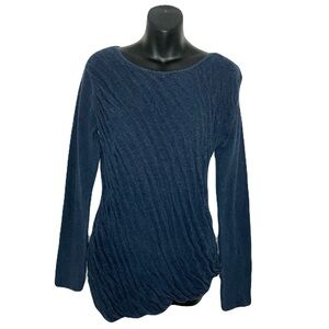Simply Vera Vera Wang Textured Dark Blue Crew Neck Sweater